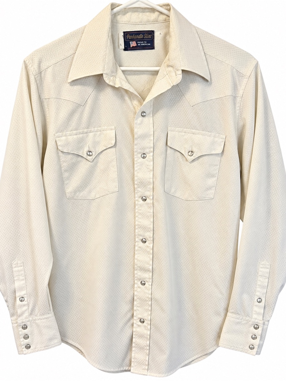 Vintage Panhandle Slim Men’s Western Pearl Snap Shirt Cream Long Sleeve Cowboy